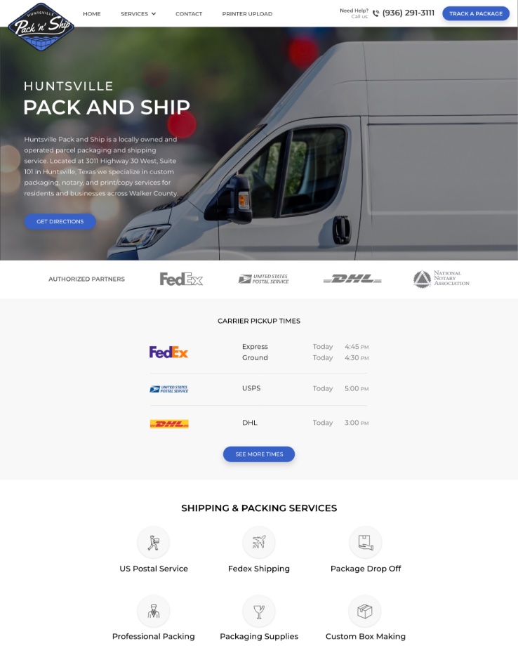 Huntsville Pack & Ship Website Mockup