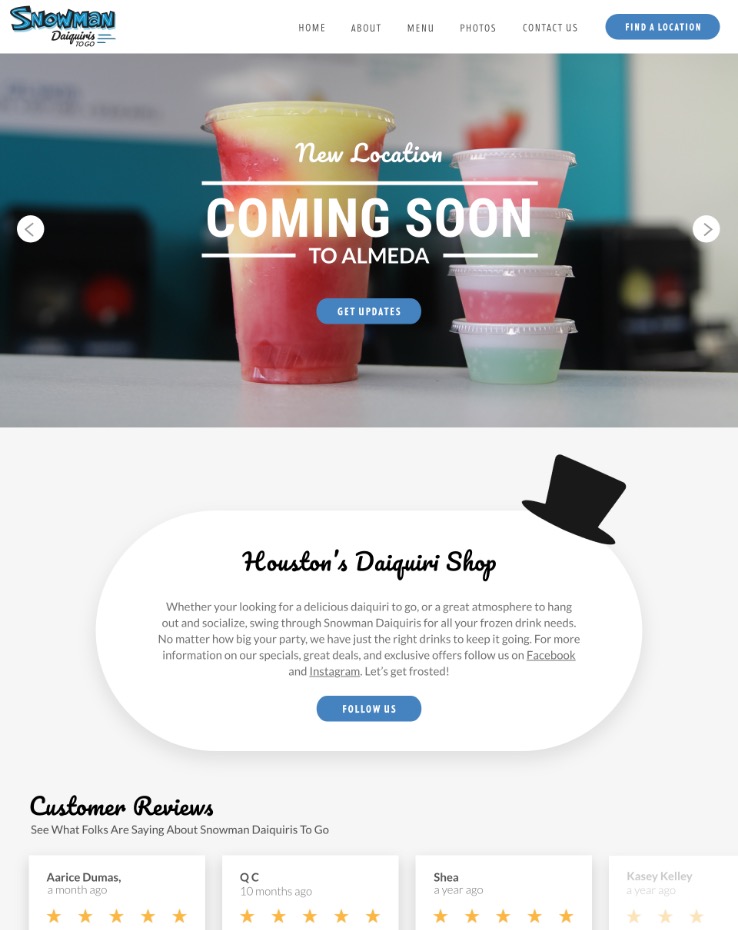 Snowman Daiquiris Website Mockup