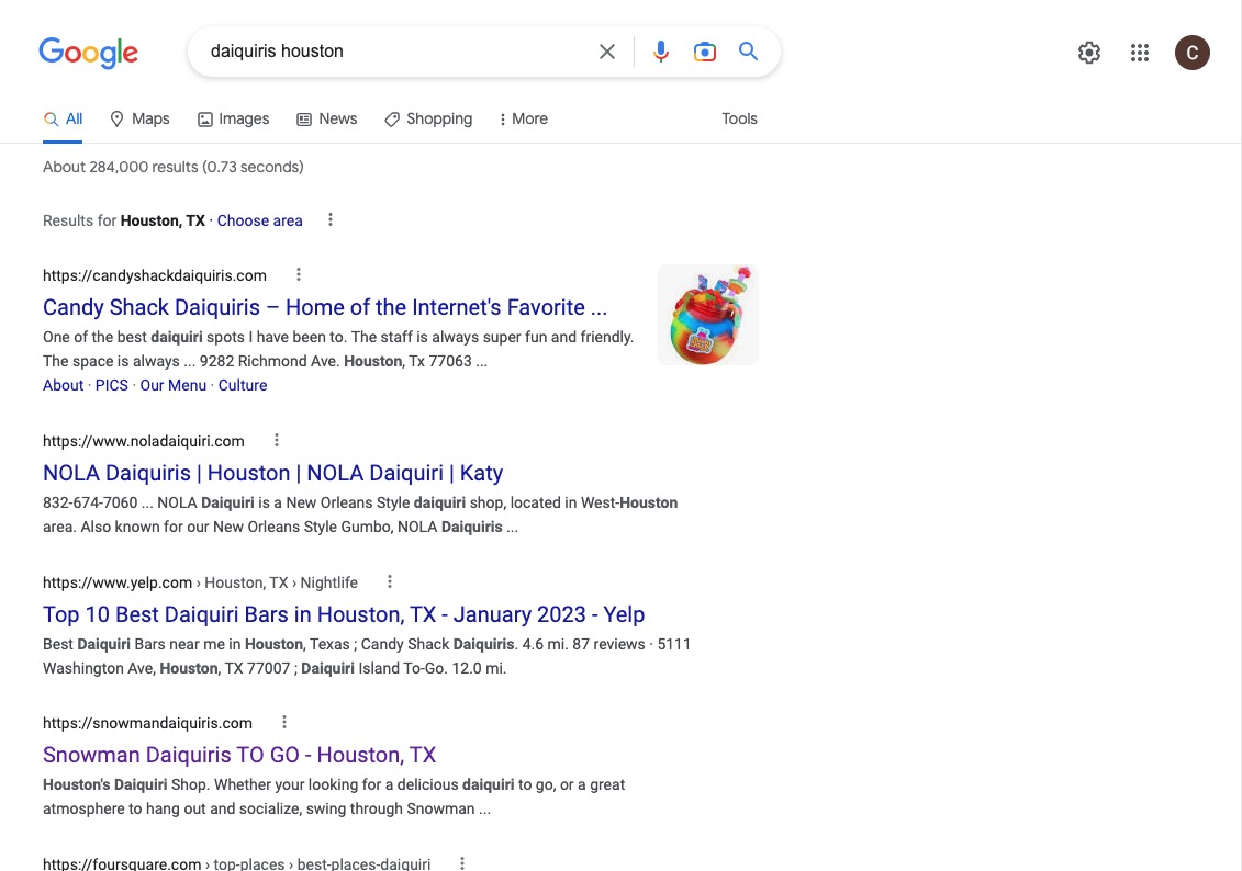 Snowman Daiquiris SEO Results