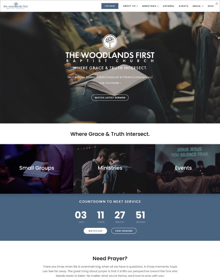 The Woodlands First Baptist Church Website Mockup